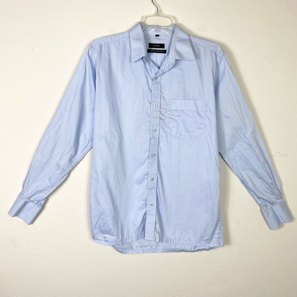 Genesis Men’s Light Blue Long Sleeve Button Up Dress Shirt Size 39